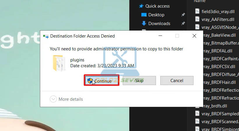 Chọn Continue hoàn tất kích hoạt Vray