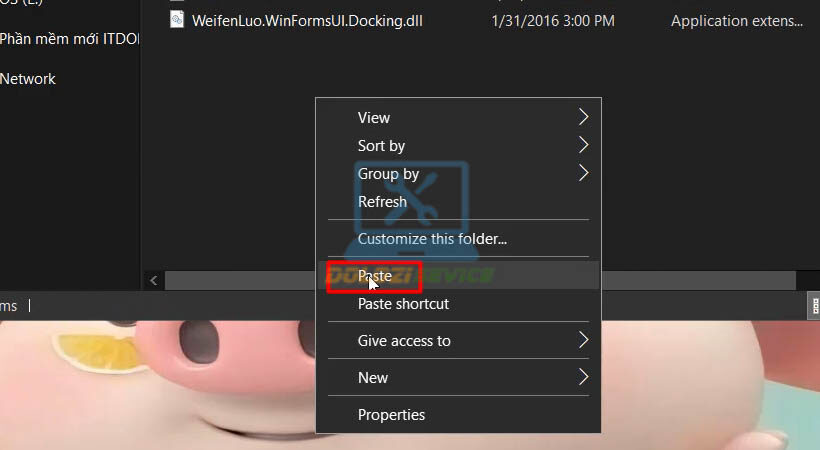 Dán file đã copy vào