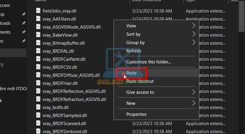 Dán tệp vào thư mục Vray