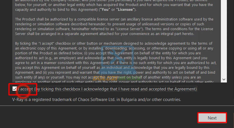 Đồng ý điều khoản Vray for 3ds max 2018