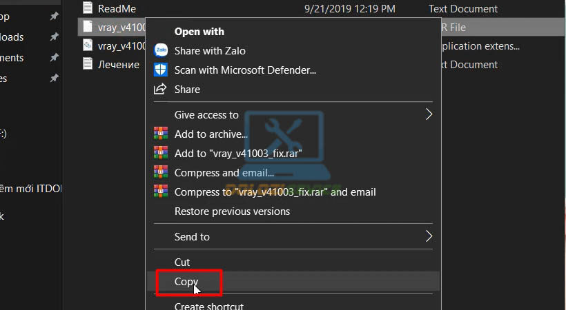 Sao chép tệp kích hoạt Vray